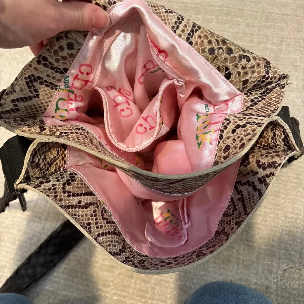 Charm‎ & Luck Genuine Leather Hobo Snakeskin Bag Rhinestone Cowgirl Festival